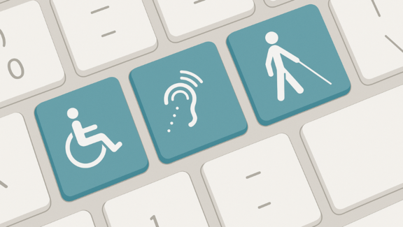 Tastatur mit Symbolen für Rollstuhlfahrende, Gehörlose und Gehbehinderte