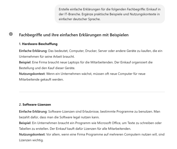 Beispiel Prompt für eine Erklärung von Fachbegriffen
