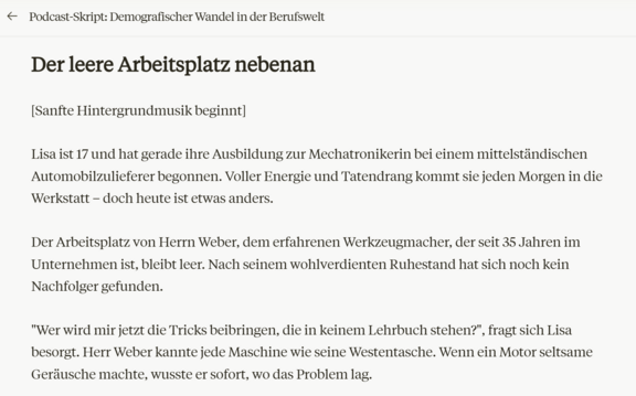 Beispiel Podcast Skript Demografischer Wandel Skript eines Podcasts zum Thema demografischer Wandel in der Arbeitswelt