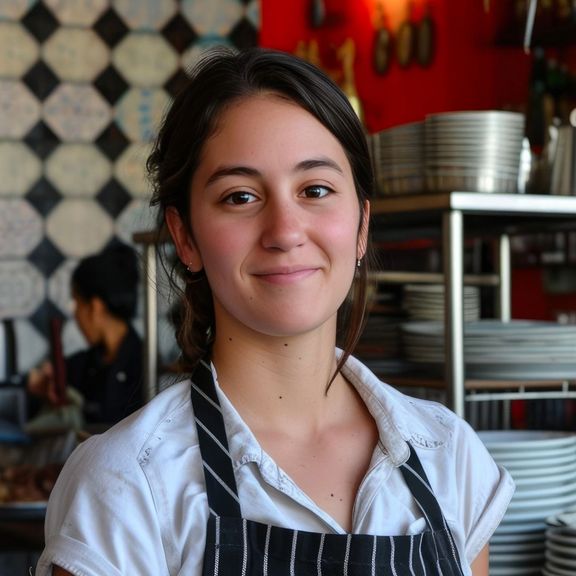 Auzubis aus dem Ausland Ein junge Frau aus Nordafrika arbeitet in der Küche eines Restaurants