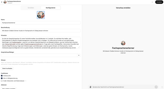 Beispielbild Fachsprache erlernen mit Chatbot Ein Bild eines Chat´s mit einem Chatbot