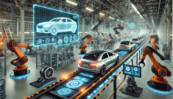 Beispiel KI generiertes Bild KI generiertes Bild von Robotern in einer Fabrik