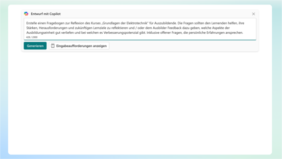 Reflexion des Lernprozesses mit KI Ein Formular generiert mit Copilot
