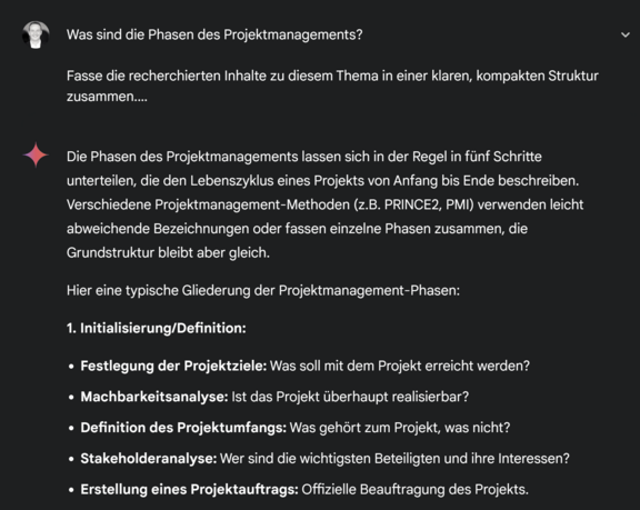 Beispiel für Prompt mit KI Antwort