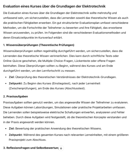 Planung von Evaluationen mit KI Anwendungsbeispiel Elektrotechnik Eine mit KI generierte Evaluation zum Thema Elektrotechnik
