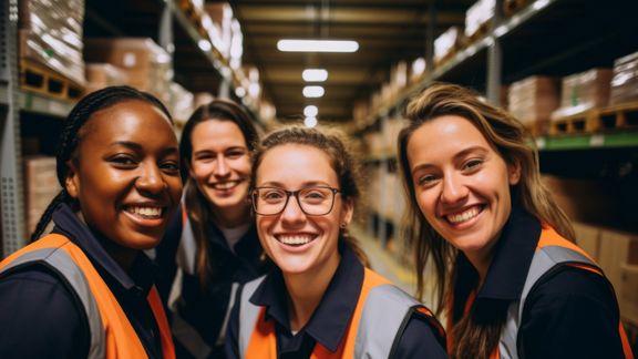 4 junge Frauen in einem Lager