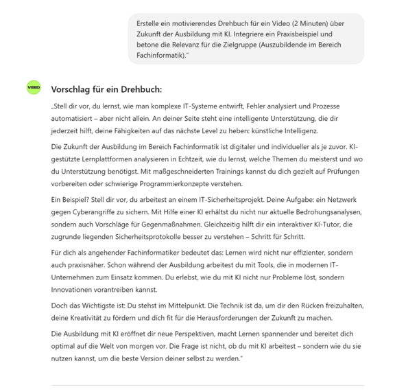 Drehbuch zu Ausbildung der Zukunft mit KI