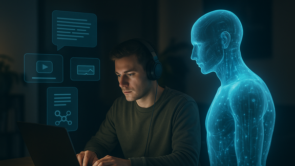 zu sehen ist ein Mensch, sowie eine KI-generierte Person