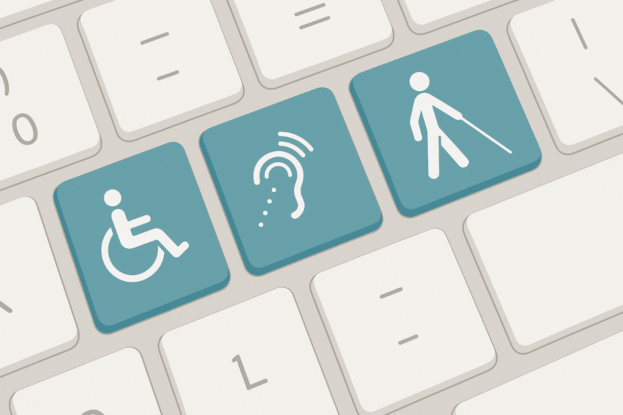 Tastatur mit Symbolen für Rollstuhlfahrende, Gehörlose und Gehbehinderte
